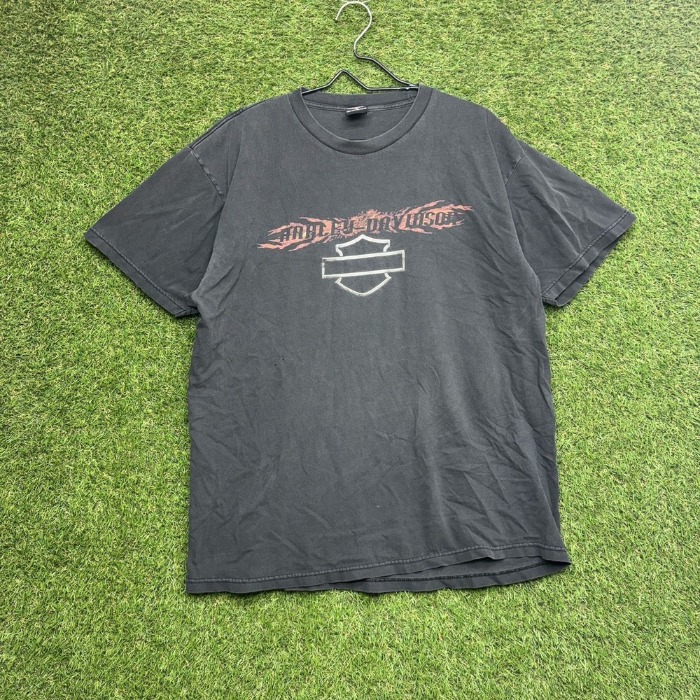 Vintage Harley Davidson Shirt Mens XL Black Faded Tee y2k 2000s Boxy Grunge